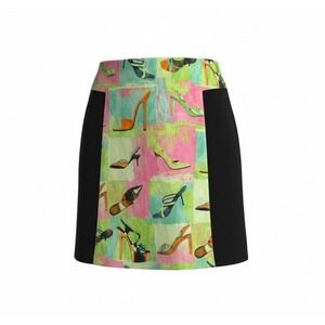 VTG Linda Segal High Heel Shoes Novelty Print Skirt Sz 12 Maximalist Neon Green